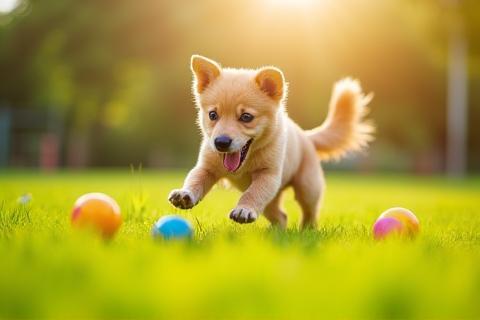 Chien jouant avec un jouet interactif
